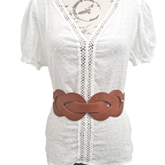 Western Brown Wide Waist Belt  Faux Leather Braided Corset stretch Festival - Picture 4 of 13